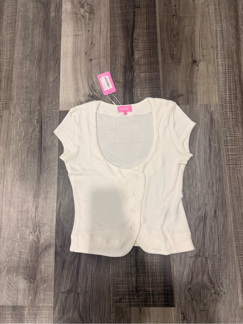 Edikted Women's Cream Short Sleeve Button Front Top